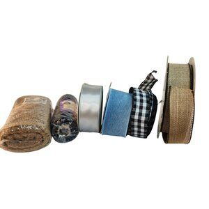 Ribbon Lot Set - Gingham Satin Burlap Denim 1.5 - 6 Inch Floral Wreath Crafting